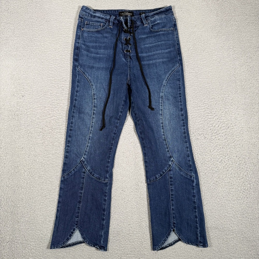 Lucky Brand Jeans Womens 8 29x25 Bridgette Crop Lace Up Flare Denim Preppy Logo